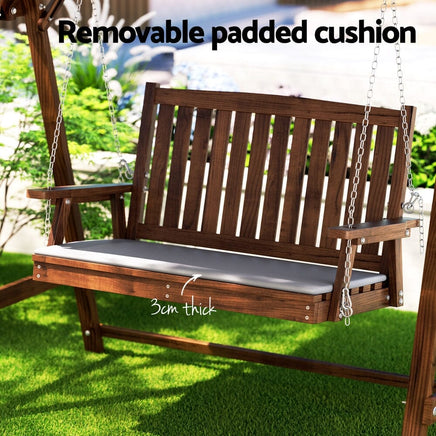 Gardeon Outdoor Wooden Swing Chair Garden Bench Canopy Cushion 2 Seater Charcoal Furniture Kings Warehouse