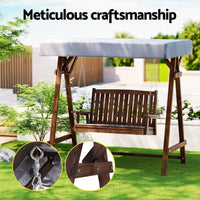Gardeon Outdoor Wooden Swing Chair Garden Bench Canopy Cushion 2 Seater Charcoal Furniture Kings Warehouse