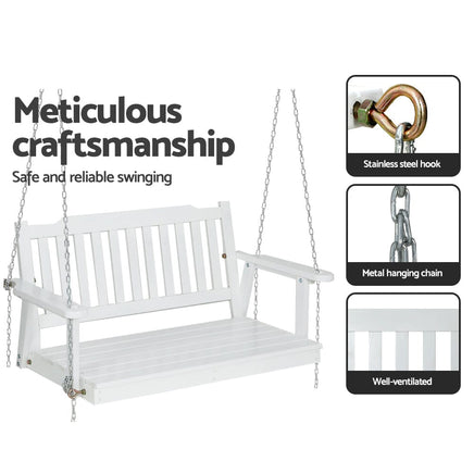 Gardeon Porch Swing Chair with Chain Garden Chair Outdoor Furniture Wooden White Furniture Kings Warehouse