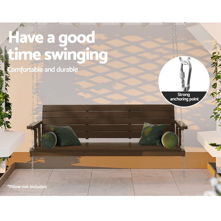 Gardeon Porch Swing Chair with Chain Outdoor Furniture 3 Seater Bench Wooden Brown Furniture Kings Warehouse