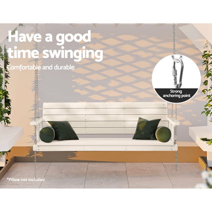 Gardeon Porch Swing Chair with Chain Outdoor Furniture 3 Seater Bench Wooden White Furniture Kings Warehouse
