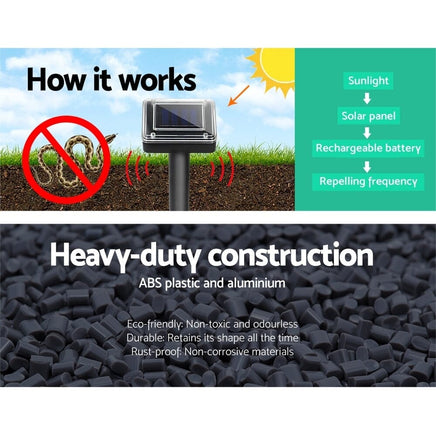 Gardeon Solar Snake Repeller 8X Multi Pulse Ultrasonic Powered Pest Repellent Pet Care Kings Warehouse