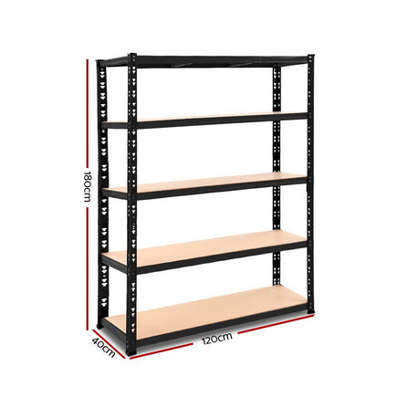 Giantz 1.8M Garage Shelving Warehouse Rack Pallet Racking Storage Shelve Black Tools Kings Warehouse