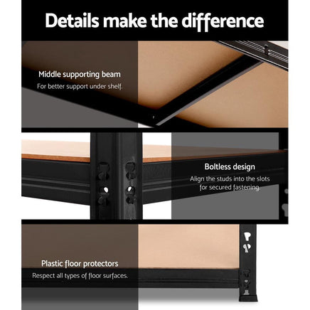 Giantz 1.8M Garage Shelving Warehouse Rack Pallet Racking Storage Shelve Black Tools Kings Warehouse