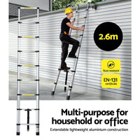 Giantz 2.6M Telescopic Ladder Aluminium Extension Extendable Steps Adjustable Height Tools Kings Warehouse