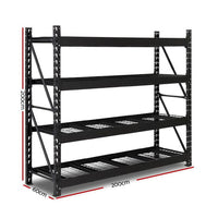 Giantz 2Mx2M Garage Shelving Warehouse Rack Pallet Racking Storage Shelve Black Tools Kings Warehouse