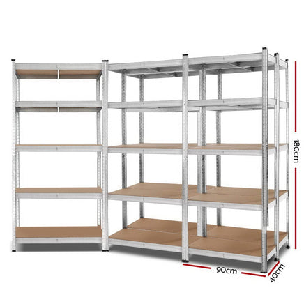 Giantz 5x1.8M Garage Shelving Warehouse Rack Pallet Racking Storage Shelf Silver Tools Kings Warehouse