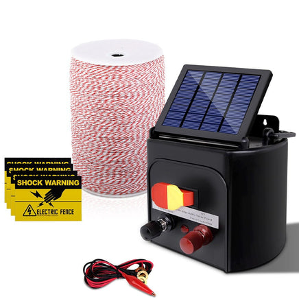 Giantz Fence Energiser 3KM Solar Powered Electric 2KM Poly Wire Pet Care Kings Warehouse
