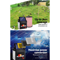 Giantz Fence Energiser 3KM Solar Powered Electric 500M Poly Rope Pet Care Kings Warehouse