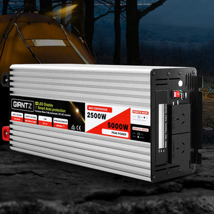 Giantz Power Inverter 12V to 240V 2500W/5000W Pure Sine Wave Camping Car Boat Outdoor Recreation Kings Warehouse