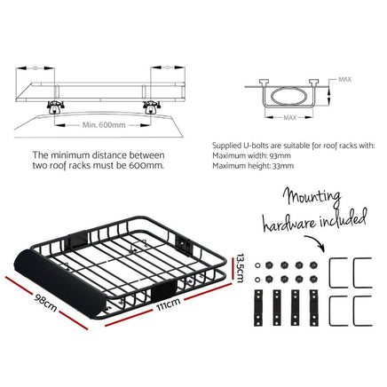 Giantz Universal Car Roof Rack Basket Luggage Vehicle Cargo Carrier 111cm Black Auto Accessories Kings Warehouse