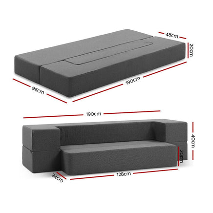 Giselle Bedding Foldable Mattress Folding Foam Sofa Bed Chair Grey Furniture Kings Warehouse