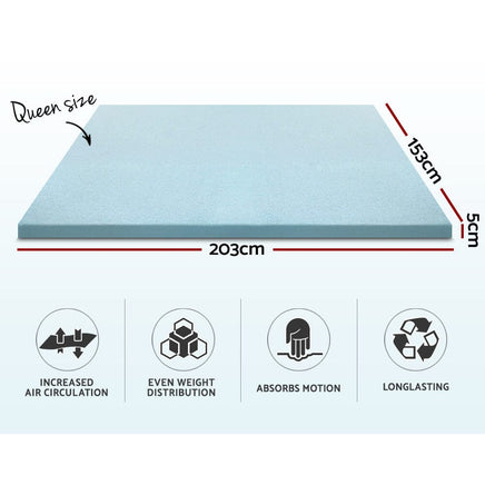 Giselle Bedding Memory Foam Mattress Topper Cool Gel 5cm Queen Furniture Kings Warehouse