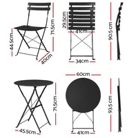 Gradeon 3PC Outdoor Bistro Set Steel Table and Chairs Patio Furniture Black garden supplies Kings Warehouse
