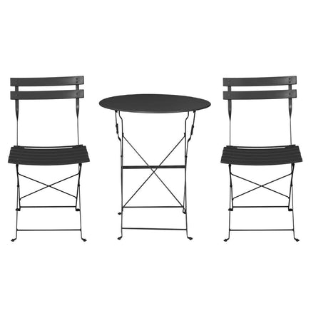 Gradeon 3PC Outdoor Bistro Set Steel Table and Chairs Patio Furniture Black garden supplies Kings Warehouse