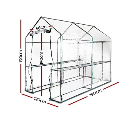 Green Fingers Greenhouse 1.2x1.9x1.9M Walk in Green House Tunnel Clear Garden Shed 4 Shelves Home & Garden Kings Warehouse