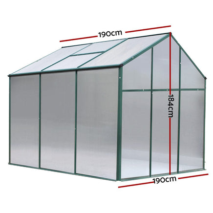 Green Fingers Greenhouse 1.9x1.9x1.83M Aluminium Polycarbonate Green House Garden Shed Home & Garden Kings Warehouse