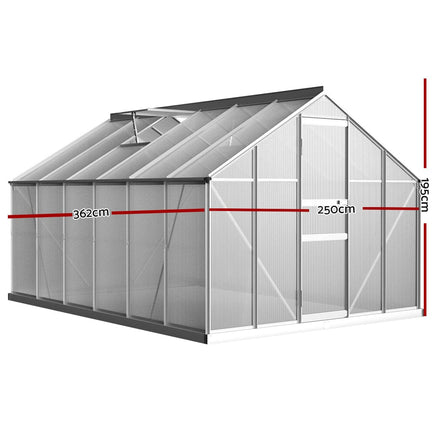 Green Fingers Greenhouse 3.6x2.5x1.95M Aluminium Polycarbonate Green House Garden Shed Home & Garden Kings Warehouse