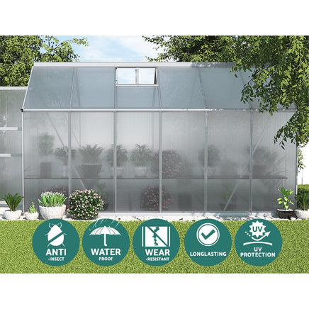 Green Fingers Greenhouse 3.7x2.5x2.26M Double Doors Aluminium Green House Garden Shed Home & Garden Kings Warehouse