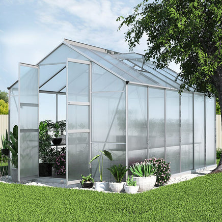 Green Fingers Greenhouse 3.7x2.5x2.26M Double Doors Aluminium Green House Garden Shed Home & Garden Kings Warehouse