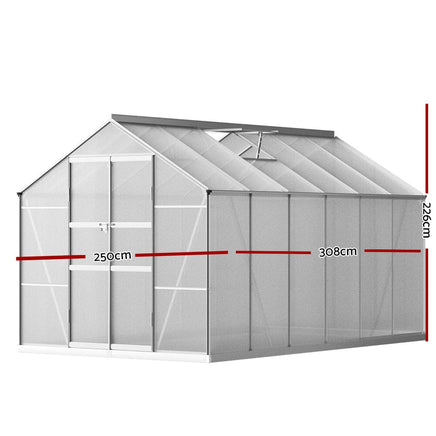 Green Fingers Greenhouse 3x2.5x2.26M Double Doors Aluminium Green House Garden Shed Home & Garden Kings Warehouse