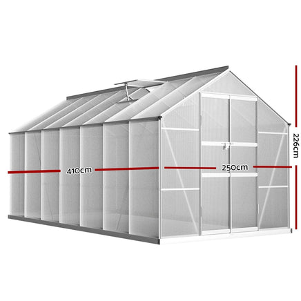 Green Fingers Greenhouse 4.1x2.5x2.26M Double Doors Aluminium Green House Garden Shed Home & Garden Kings Warehouse
