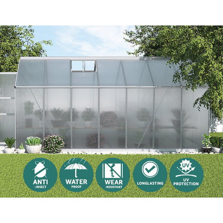 Green Fingers Greenhouse 4.1x2.5x2.26M Double Doors Aluminium Green House Garden Shed Home & Garden Kings Warehouse