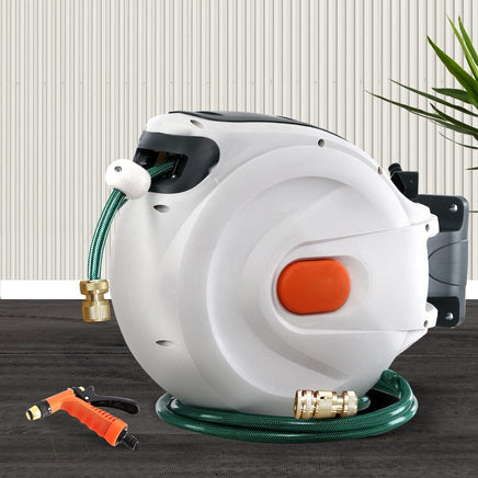 Green Fingers Water Hose Reel 30M Retractable Garden Brass Spray Gun Auto Rewind Home & Garden Kings Warehouse