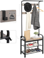 Greige and Black Steel Freestanding Coat Rack Stand with Removable Hooks, Bench and Shoe Rack, Height 183 cm Furniture Kings Warehouse