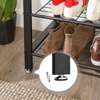 Greige and Black Steel Freestanding Coat Rack Stand with Removable Hooks, Bench and Shoe Rack, Height 183 cm Furniture Kings Warehouse