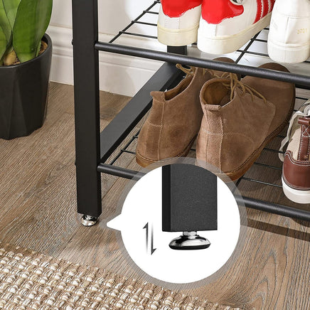 Greige and Black Steel Freestanding Coat Rack Stand with Removable Hooks, Bench and Shoe Rack, Height 183 cm Furniture Kings Warehouse