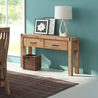 Hall Table 2 Storage Drawers Solid Acacia Wooden Frame Hallway in Oak Color Furniture Kings Warehouse