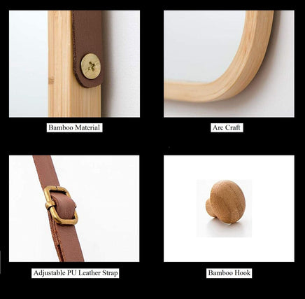 Hanging Full Length Wall Mirror - Solid Bamboo Frame and Adjustable Leather Strap for Bathroom and Bedroom Home & Garden Kings Warehouse