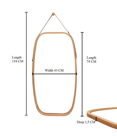 Hanging Full Length Wall Mirror - Solid Bamboo Frame and Adjustable Leather Strap for Bathroom and Bedroom Home & Garden Kings Warehouse