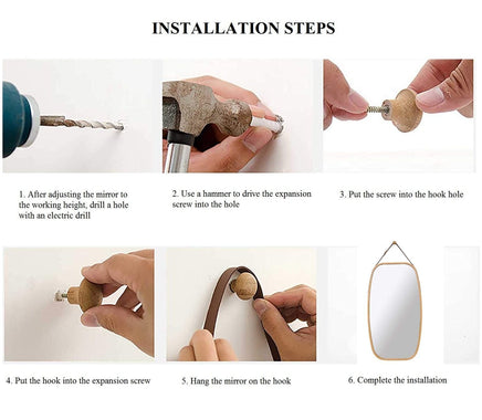 Hanging Full Length Wall Mirror - Solid Bamboo Frame and Adjustable Leather Strap for Bathroom and Bedroom Home & Garden Kings Warehouse