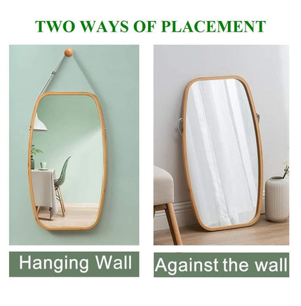 Hanging Full Length Wall Mirror - Solid Bamboo Frame and Adjustable Leather Strap for Bathroom and Bedroom Home & Garden Kings Warehouse