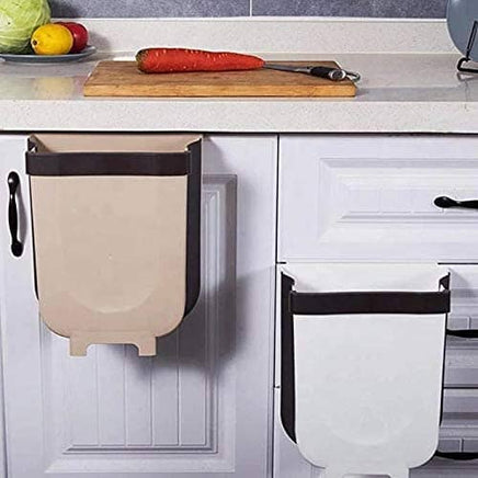 Hanging Trash Can Collapsible Small Garbage Waste Bin for Kitchen Cabinet Door (Beige) Kings Warehouse