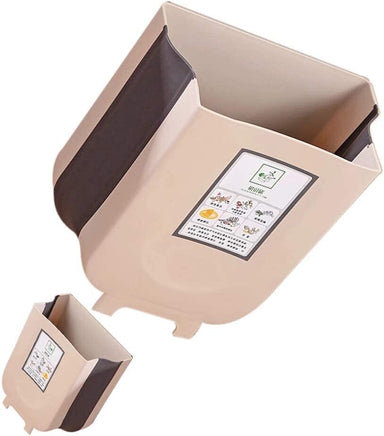 Hanging Trash Can Collapsible Small Garbage Waste Bin for Kitchen Cabinet Door (Beige) Kings Warehouse