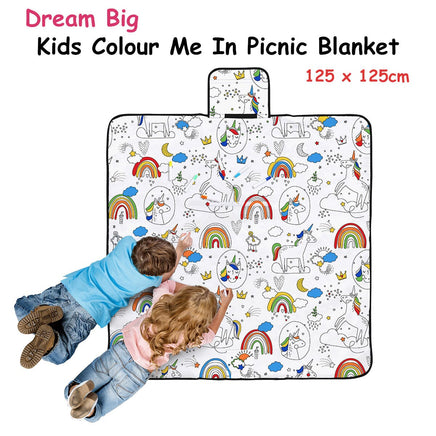 Happy Kids Dream Big Colour Me In Picnic Blanket 125 x 125 cm Outdoor Recreation Kings Warehouse