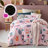 Happy Kids Miaow Glow in the Dark Quilt Cover Set Double Home & Garden Kings Warehouse