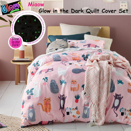 Happy Kids Miaow Glow in the Dark Quilt Cover Set Single Home & Garden Kings Warehouse