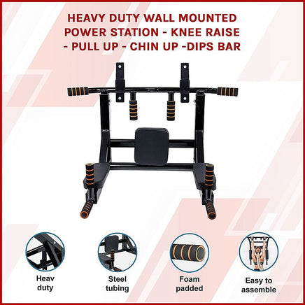 Heavy Duty Wall Mounted Power Station - Knee Raise - Pull Up - Chin Up -Dips Bar Sports & Fitness Kings Warehouse