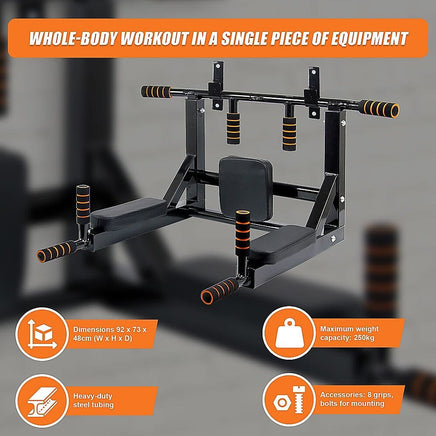 Heavy Duty Wall Mounted Power Station - Knee Raise - Pull Up - Chin Up -Dips Bar Sports & Fitness Kings Warehouse