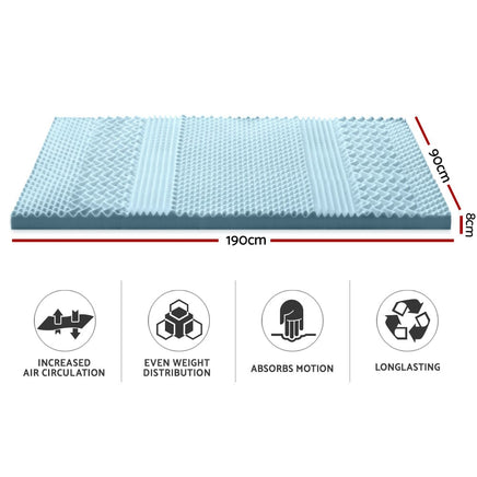 Home Bedding Cool Gel 7-zone Memory Foam Mattress Topper w/Bamboo Cover 8cm - Single Furniture Frenzy Kings Warehouse