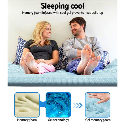 Home Bedding Cool Gel 7-zone Memory Foam Mattress Topper w/Bamboo Cover 8cm - Single Furniture Frenzy Kings Warehouse
