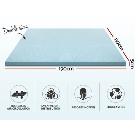 Home Bedding Cool Gel Memory Foam Mattress Topper w/Bamboo Cover 5cm - Double Mid-Season Super Sale Kings Warehouse