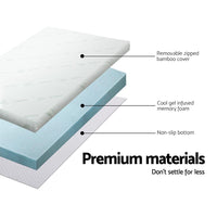 Home Bedding Cool Gel Memory Foam Mattress Topper w/Bamboo Cover 8cm - Single Bedroom Makeover Kings Warehouse 