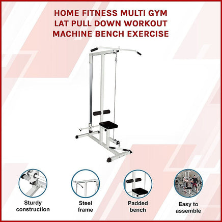 Home Fitness Multi Gym Lat Pull Down Workout Machine Bench Exercise Sports & Fitness Kings Warehouse
