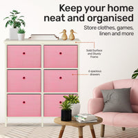 Home Master 6 Drawer Pine Wood Storage Chest Pink Fabric Baskets 70 x 80cm Kings Warehouse 