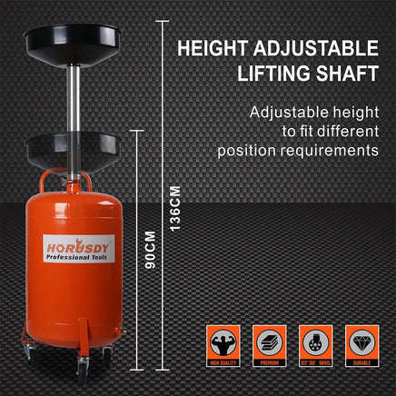 HORUSDY 80L Mobile Waste Oil Drainer Telescopic Workshop Fluid Collection Tank Tools Kings Warehouse